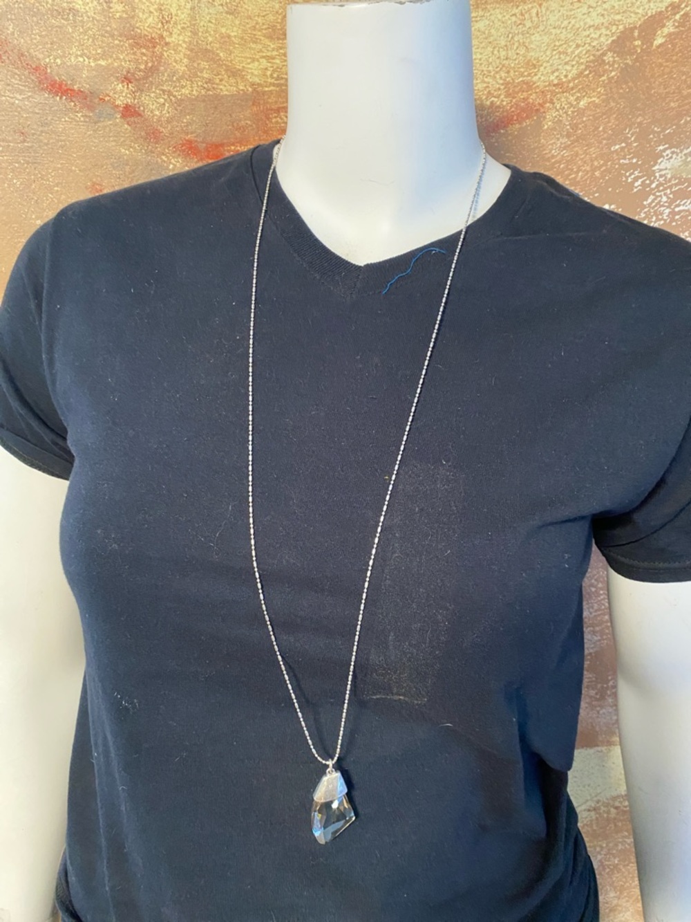 Chico's Silver-Tone Long Necklace with Clear Crystal Pendant